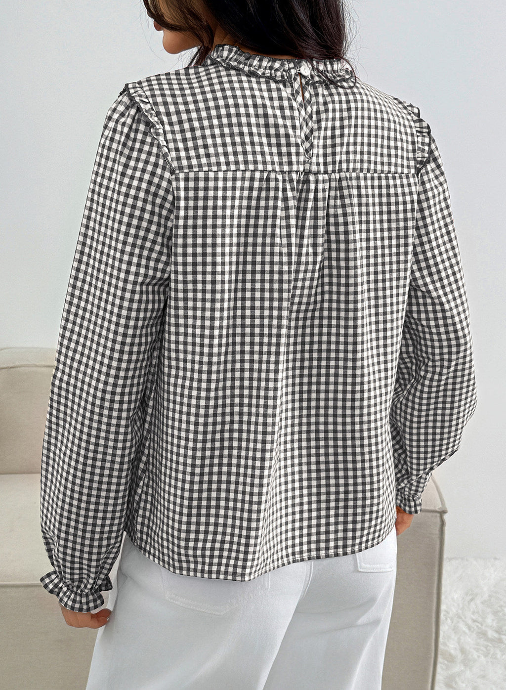 Dokotoo Gingham Long Sleeve Shirts for Women Cotton Babydoll Tops