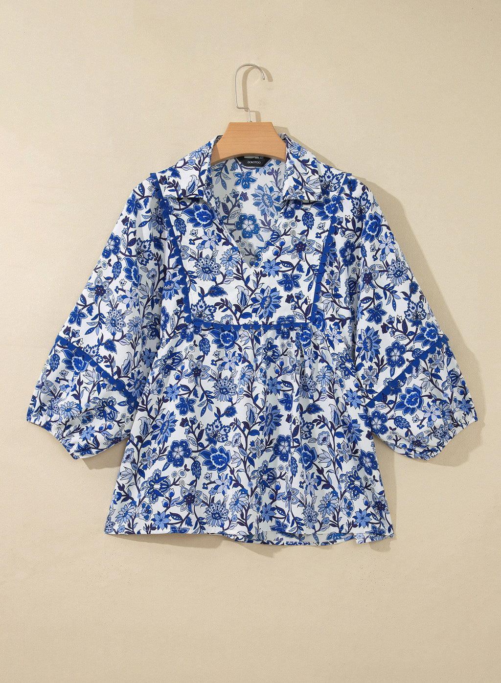 Dokotoo Womens Babydoll Tops 3/4 Sleeve Dressy Casual Blouse Collar Shirts