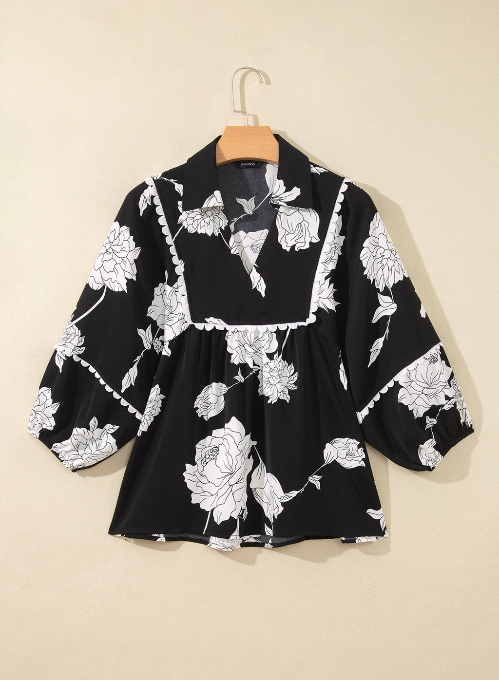 Dokotoo Womens Babydoll Tops 3/4 Sleeve Dressy Casual Blouse Collar Shirts