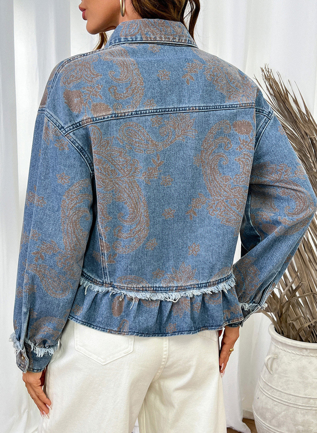 Dokotoo Womens Denim Jacket Ruffle Hem Button Down Jean Coats