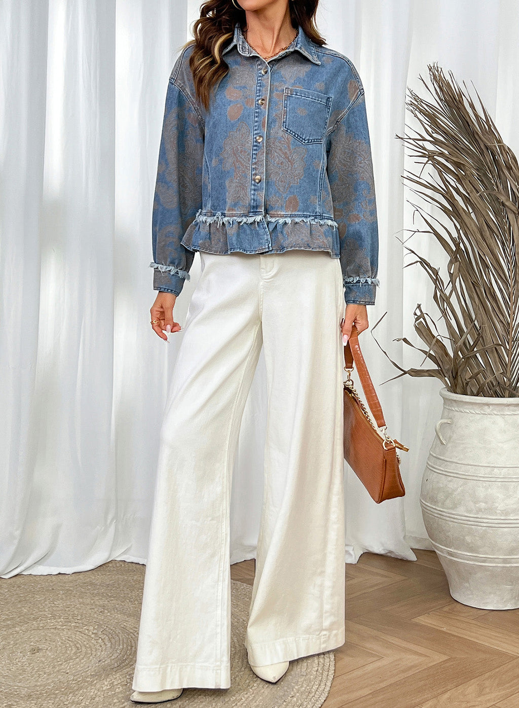 Dokotoo Womens Denim Jacket Ruffle Hem Button Down Jean Coats
