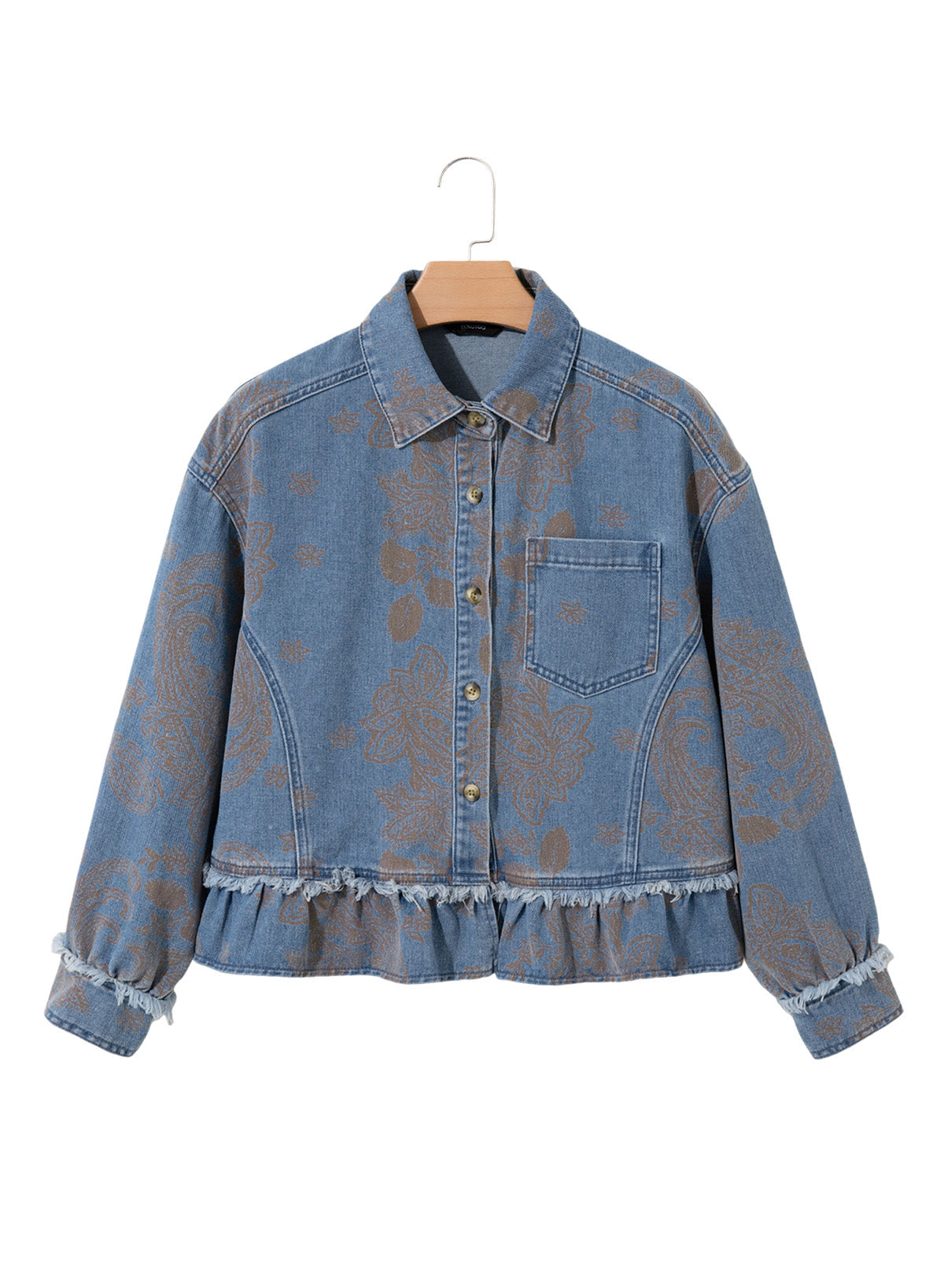 Dokotoo Womens Denim Jacket Ruffle Hem Button Down Jean Coats