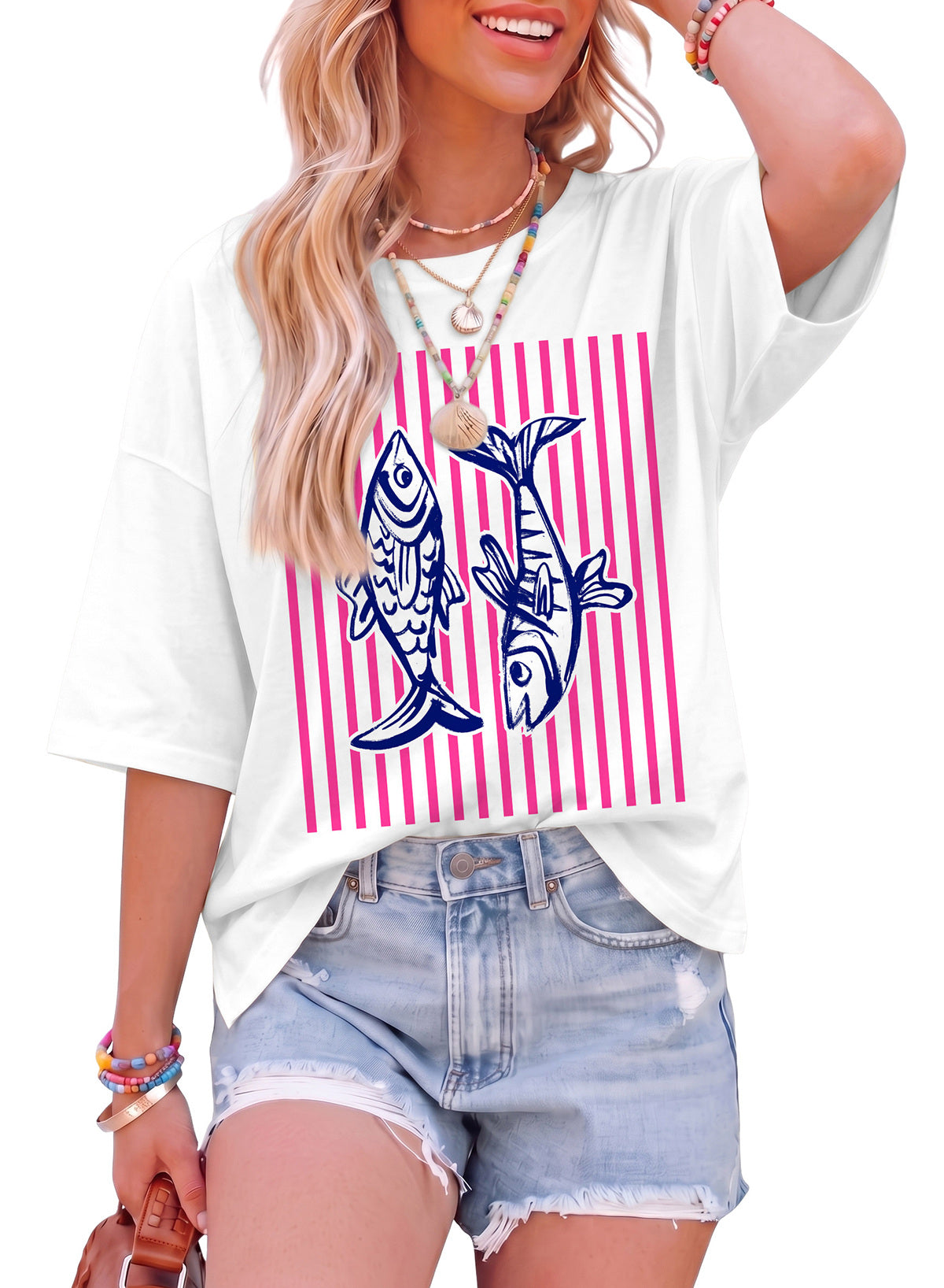Dokotoo Oversized Graphic Tees for Women 3/4 Sleeve Summer Vintage T Shirts