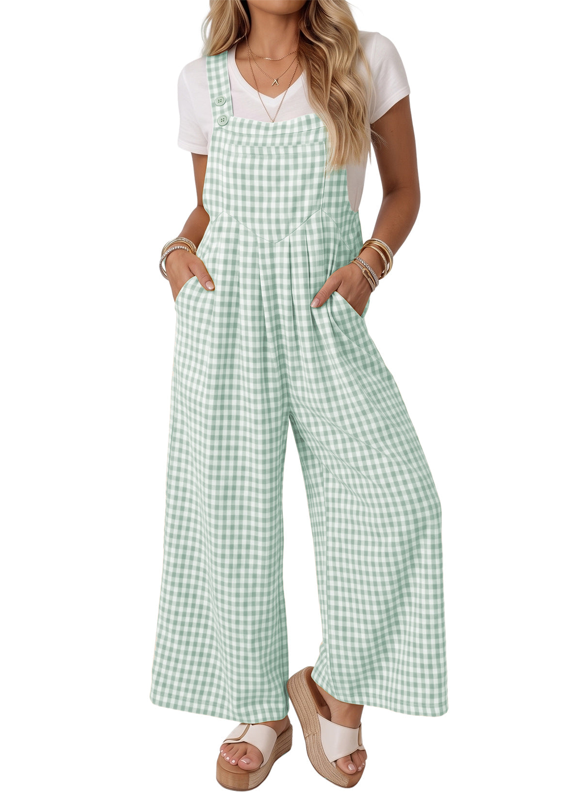 Dokotoo Women's Sleeveless Bib Overall Casual Gingham Jumpsuits