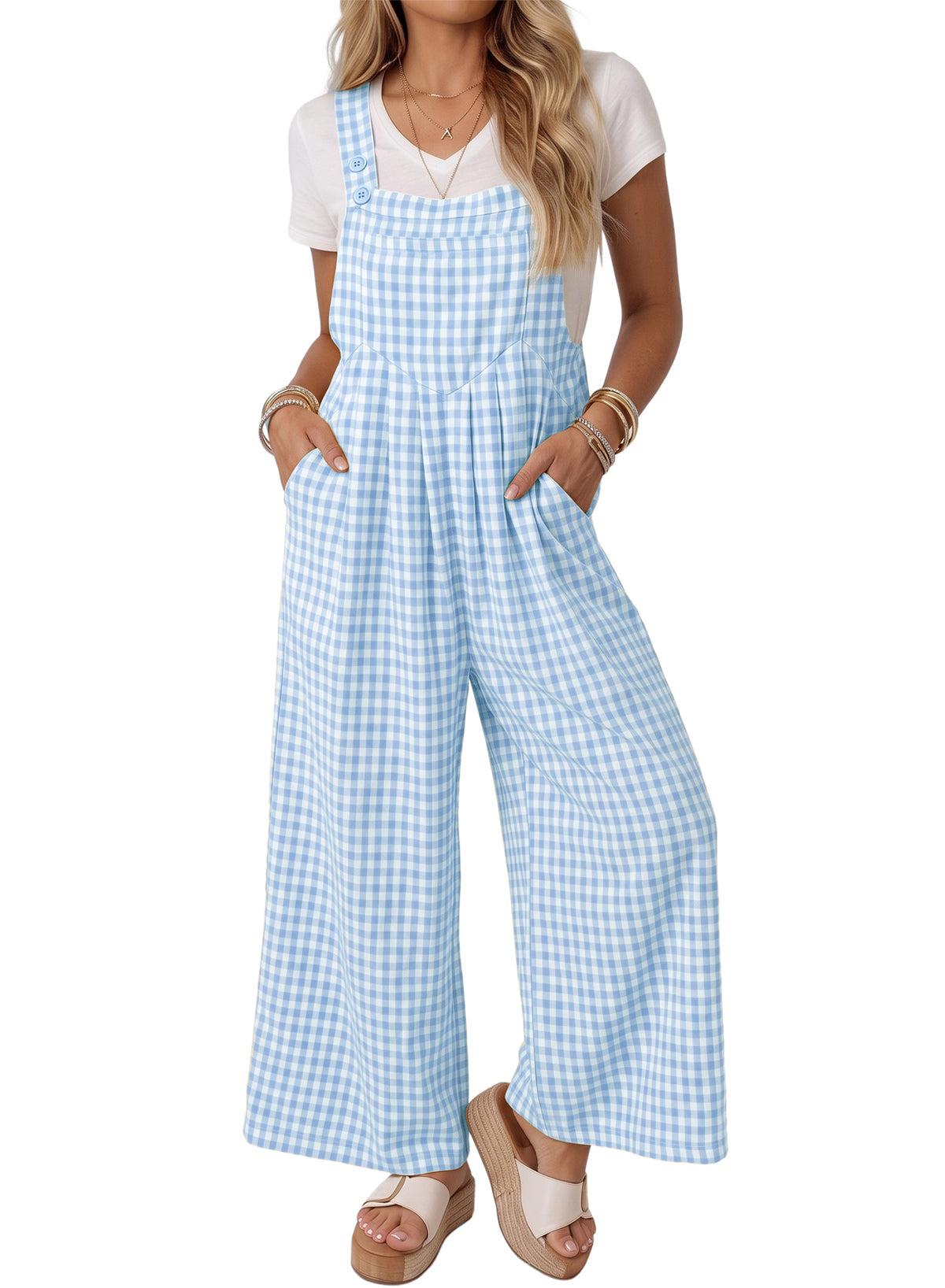 Dokotoo Women's Sleeveless Bib Overall Casual Gingham Jumpsuits