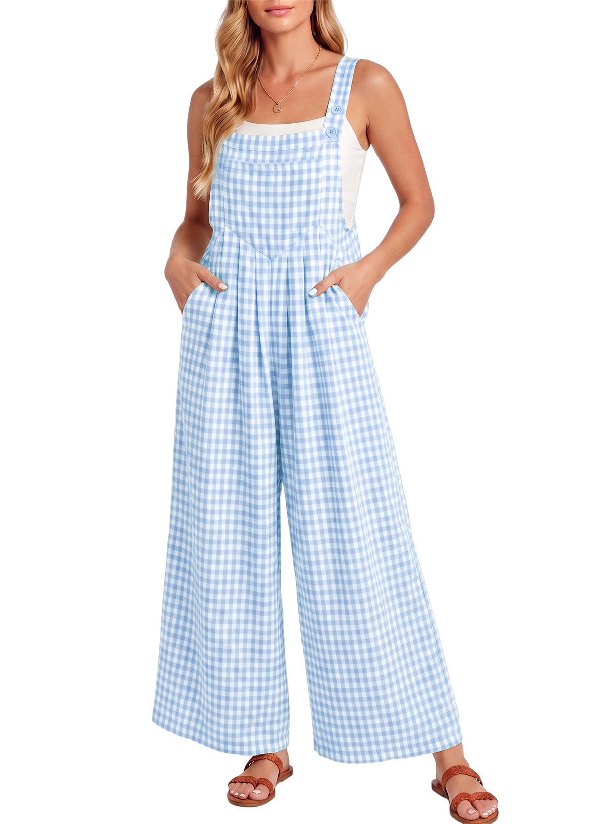 Dokotoo Women's Sleeveless Bib Overall Casual Gingham Jumpsuits