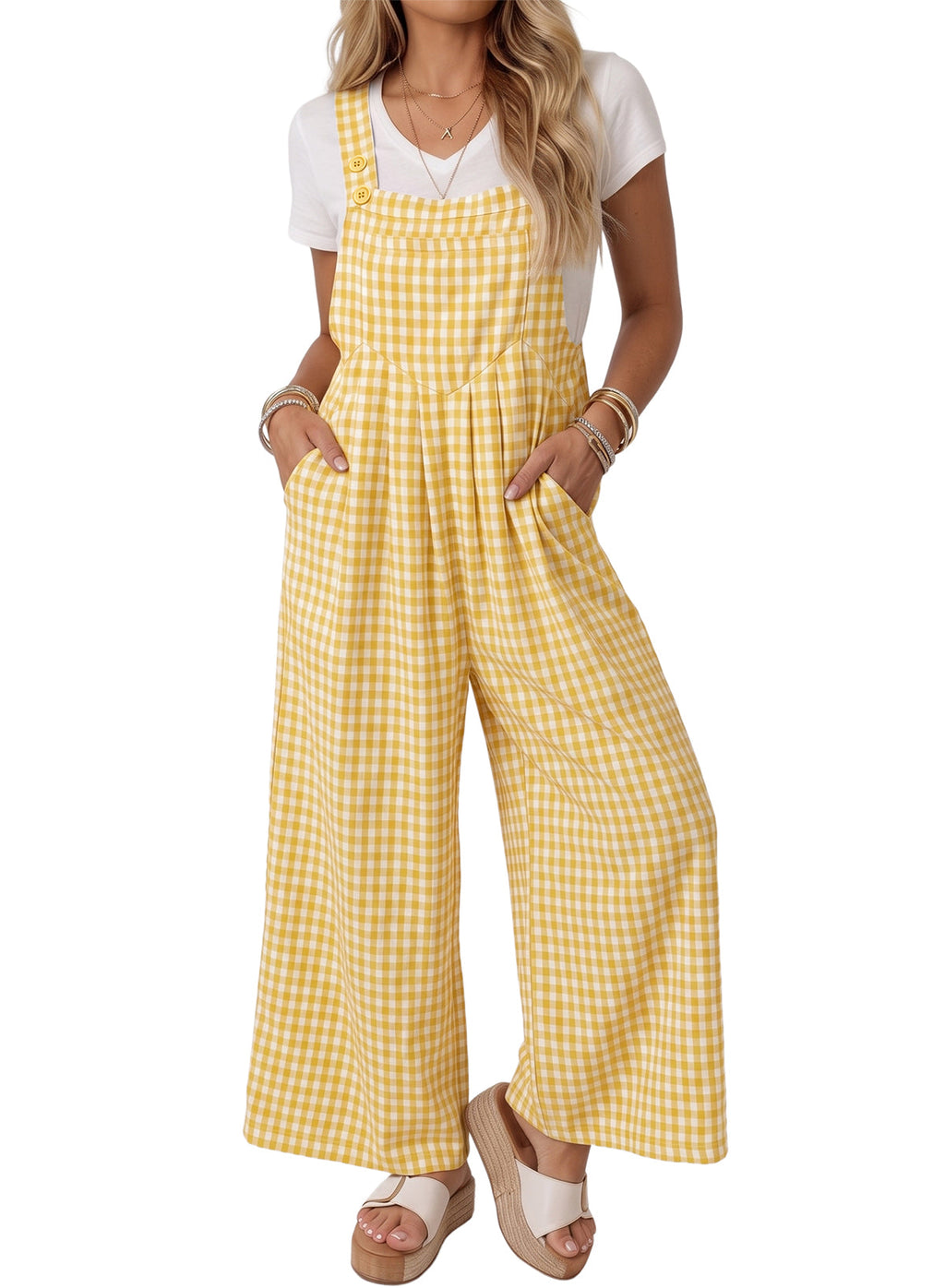 Dokotoo Women's Sleeveless Bib Overall Casual Gingham Jumpsuits