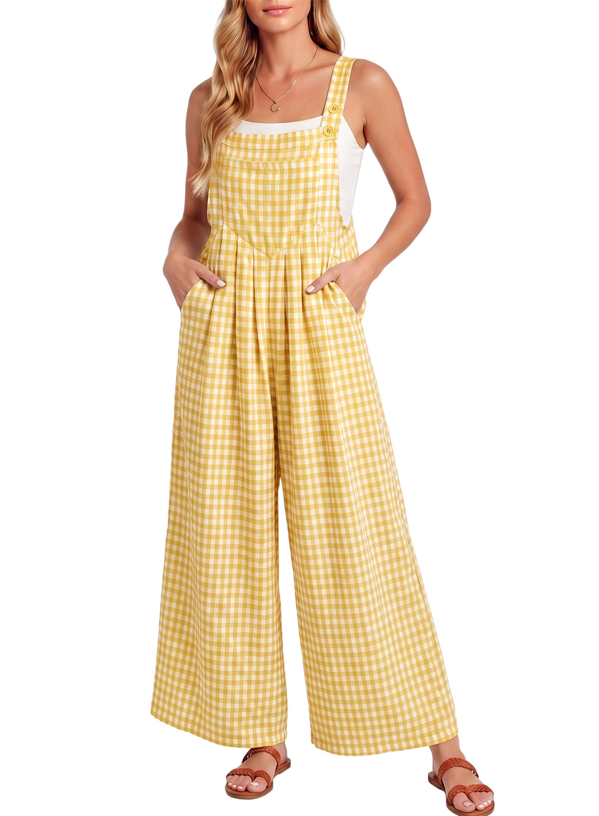 Dokotoo Women's Sleeveless Bib Overall Casual Gingham Jumpsuits