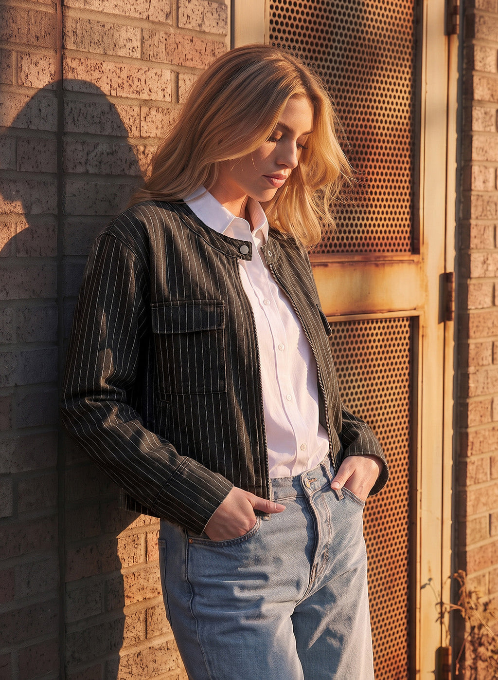 Dokotoo Women's Striped Denim Jacket 2026 Fall Zipper Button Jeans Coats