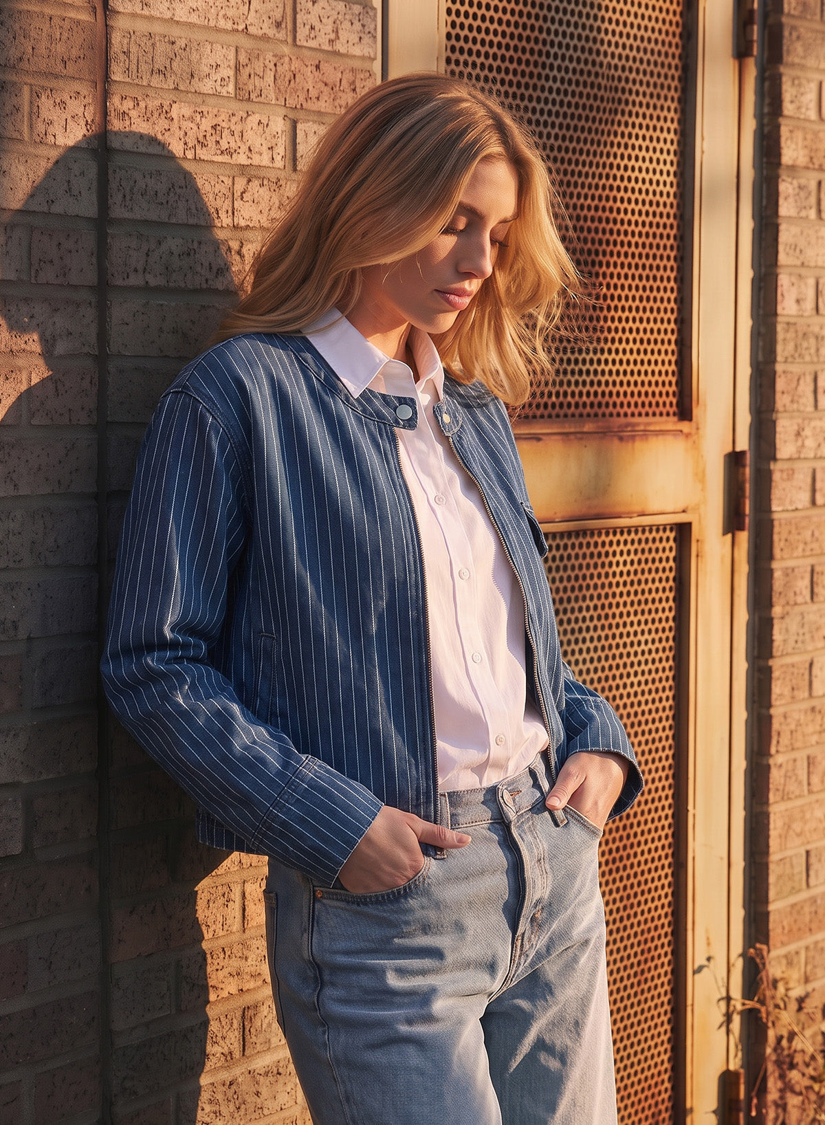 Dokotoo Women's Striped Denim Jacket 2026 Fall Zipper Button Jeans Coats