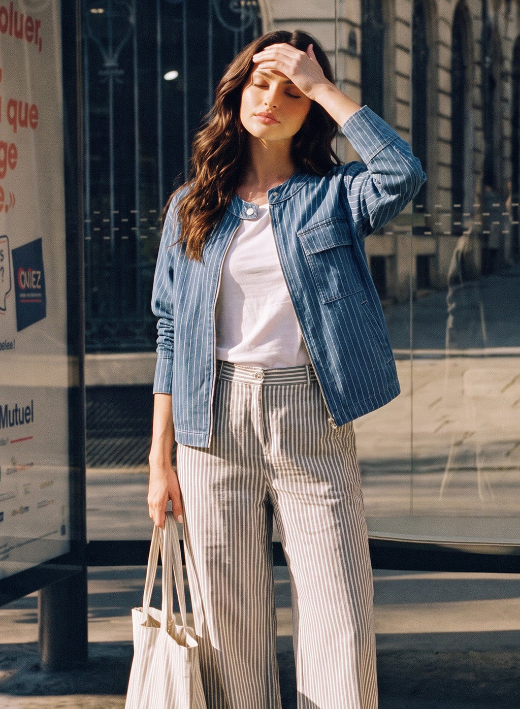 Dokotoo Women's Striped Denim Jacket 2026 Fall Zipper Button Jeans Coats