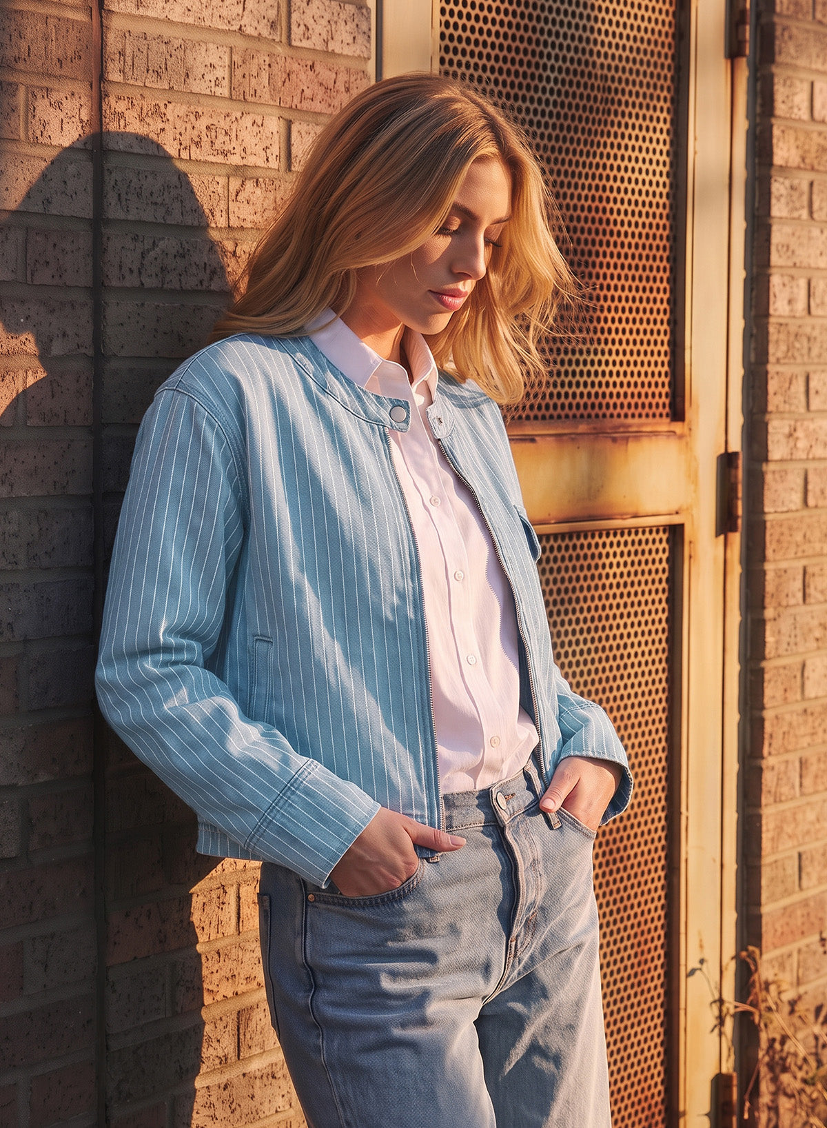 Dokotoo Women's Striped Denim Jacket 2026 Fall Zipper Button Jeans Coats