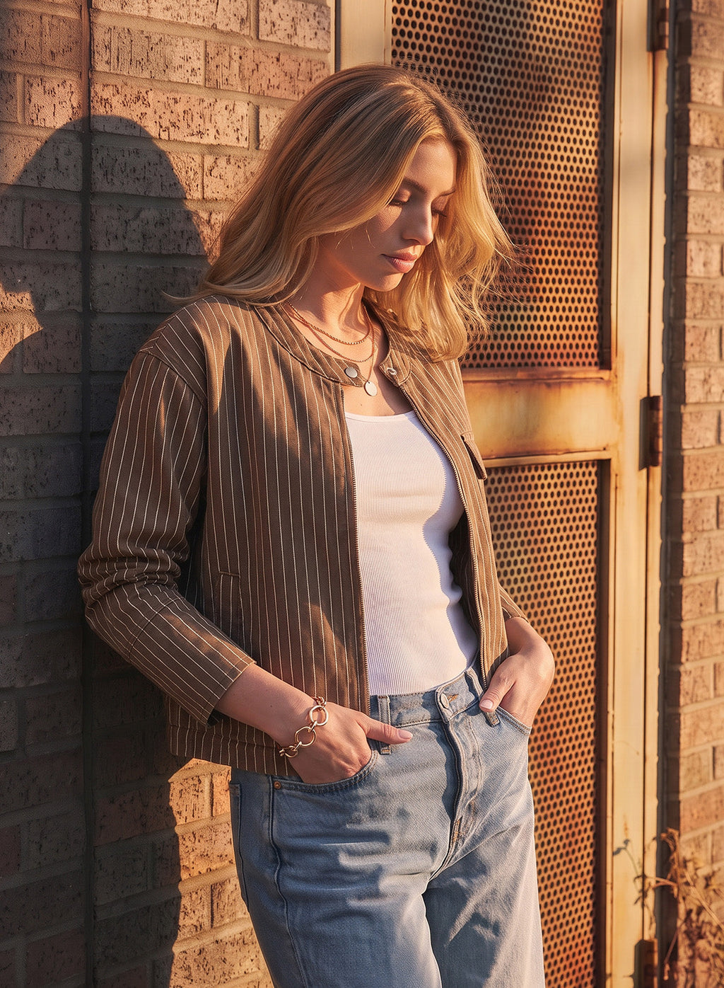 Dokotoo Women's Striped Denim Jacket 2026 Fall Zipper Button Jeans Coats