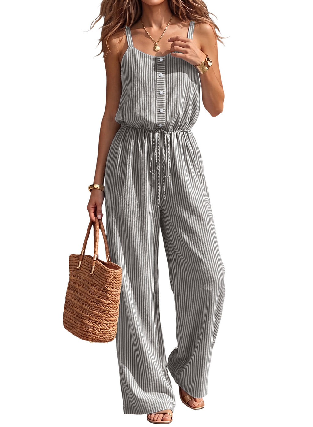 Dokotoo Women's Striped Sleeveless Jumpsuit Summer Rompers