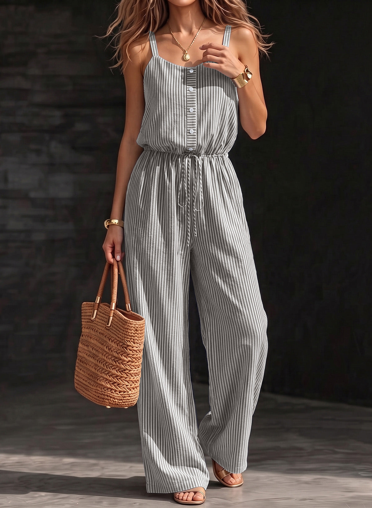 Dokotoo Women's Striped Sleeveless Jumpsuit Summer Rompers