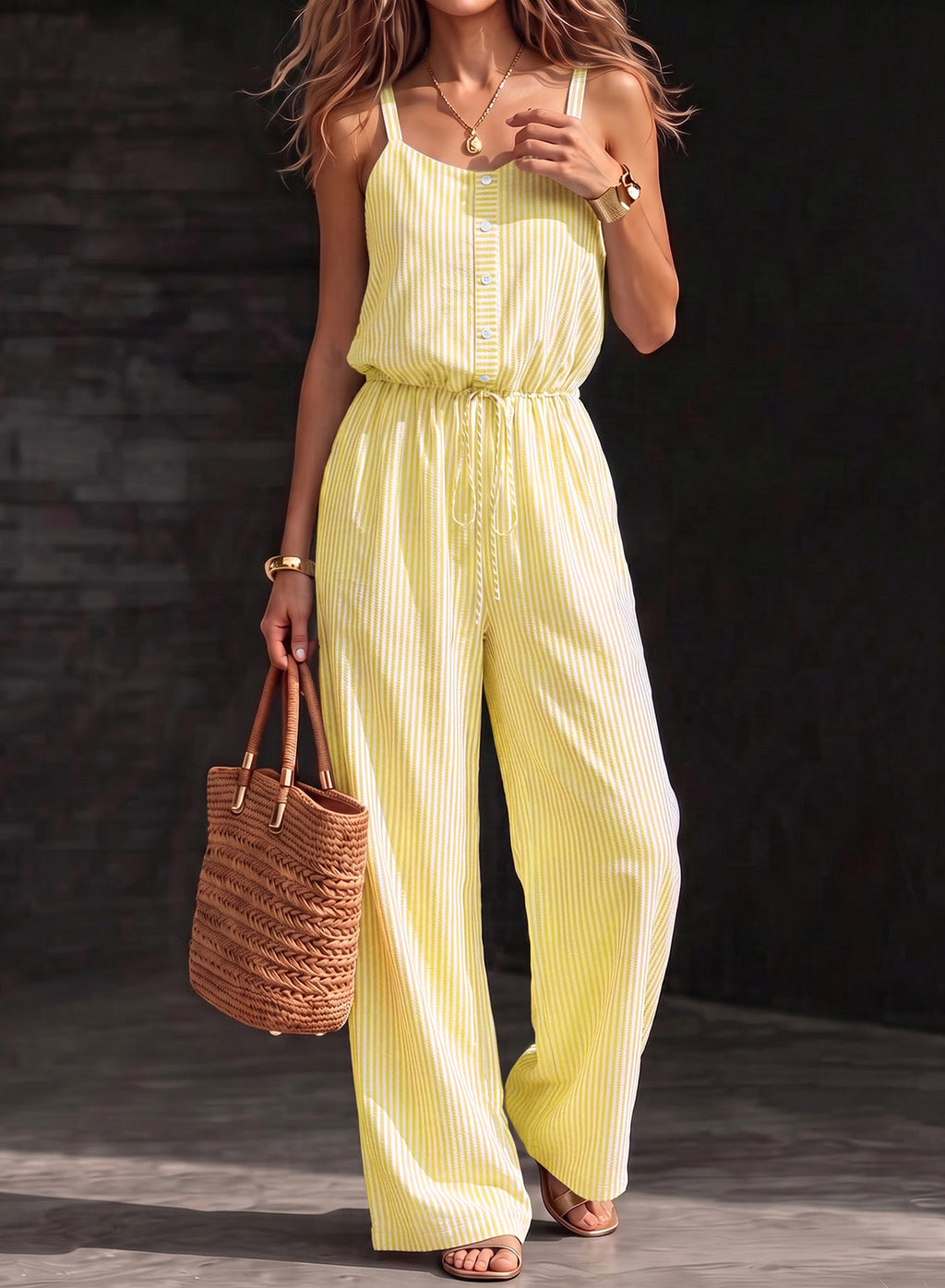 Dokotoo Women's Striped Sleeveless Jumpsuit Summer Rompers