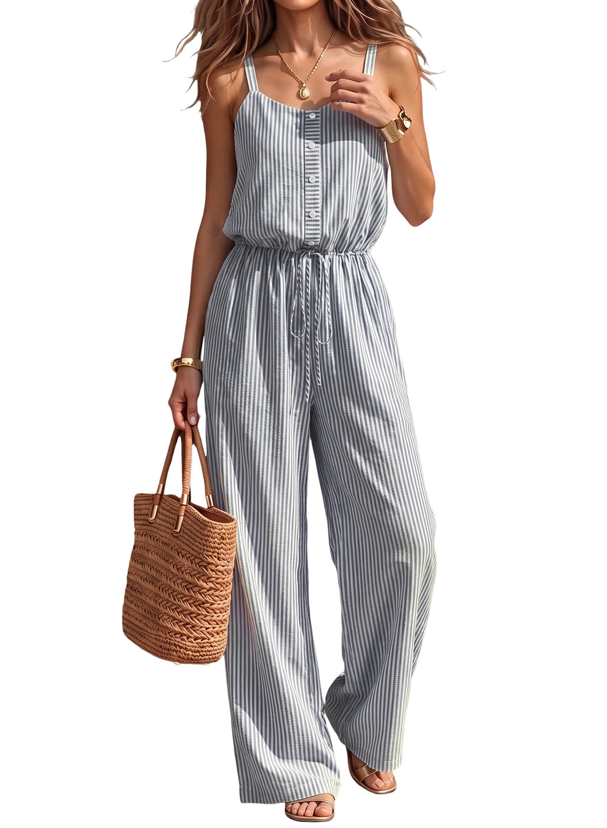 Dokotoo Women's Striped Sleeveless Jumpsuit Summer Rompers