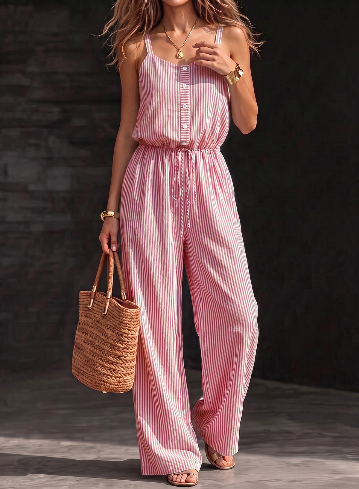 Dokotoo Women's Striped Sleeveless Jumpsuit Summer Rompers