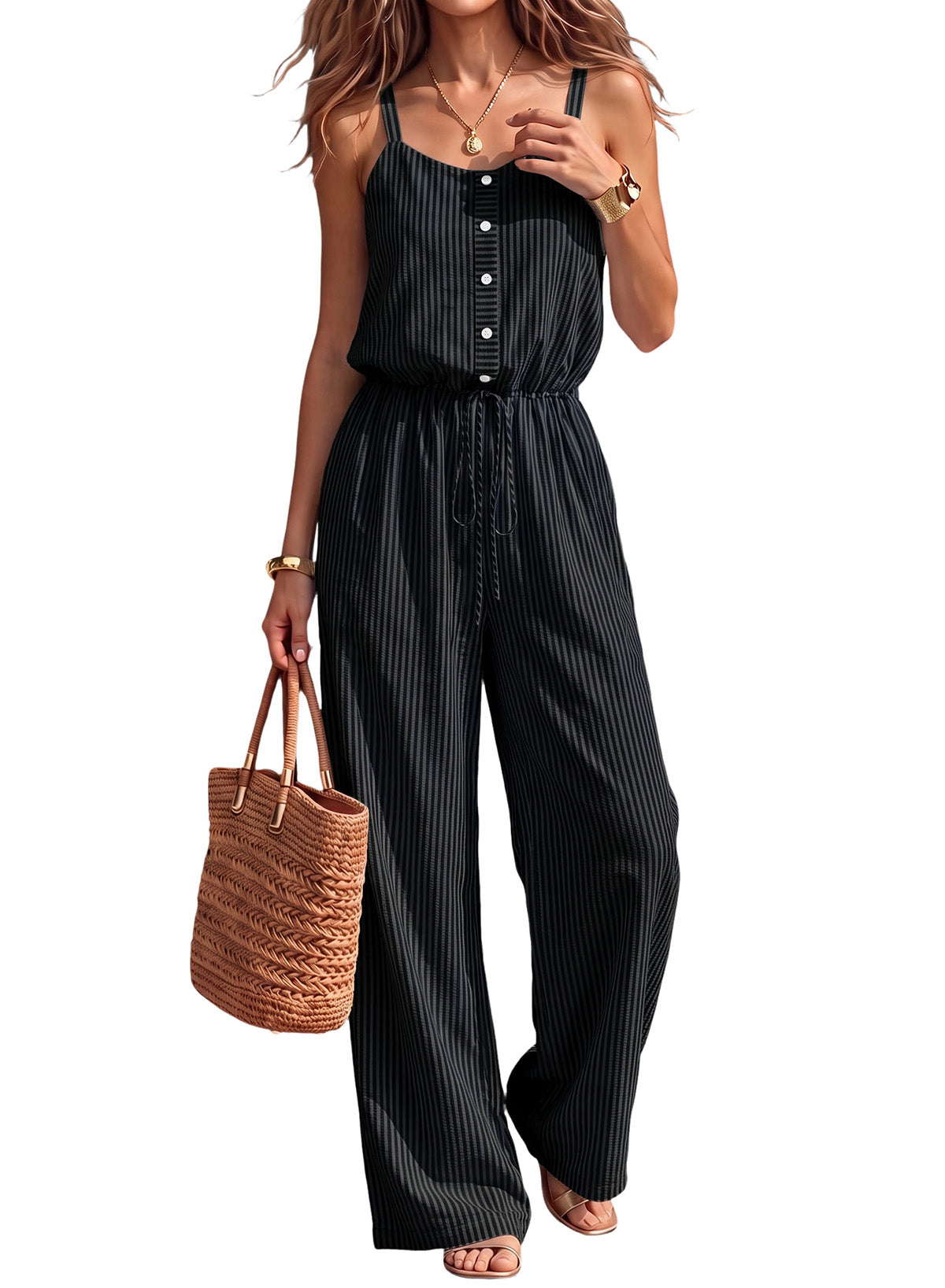 Dokotoo Women's Striped Sleeveless Jumpsuit Summer Rompers