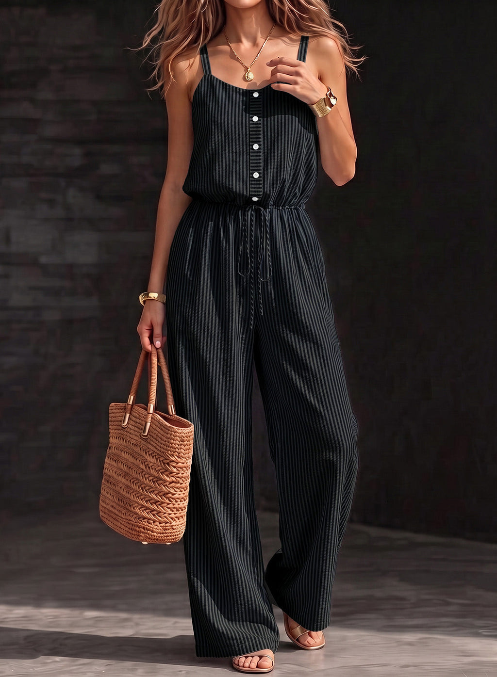 Dokotoo Women's Striped Sleeveless Jumpsuit Summer Rompers