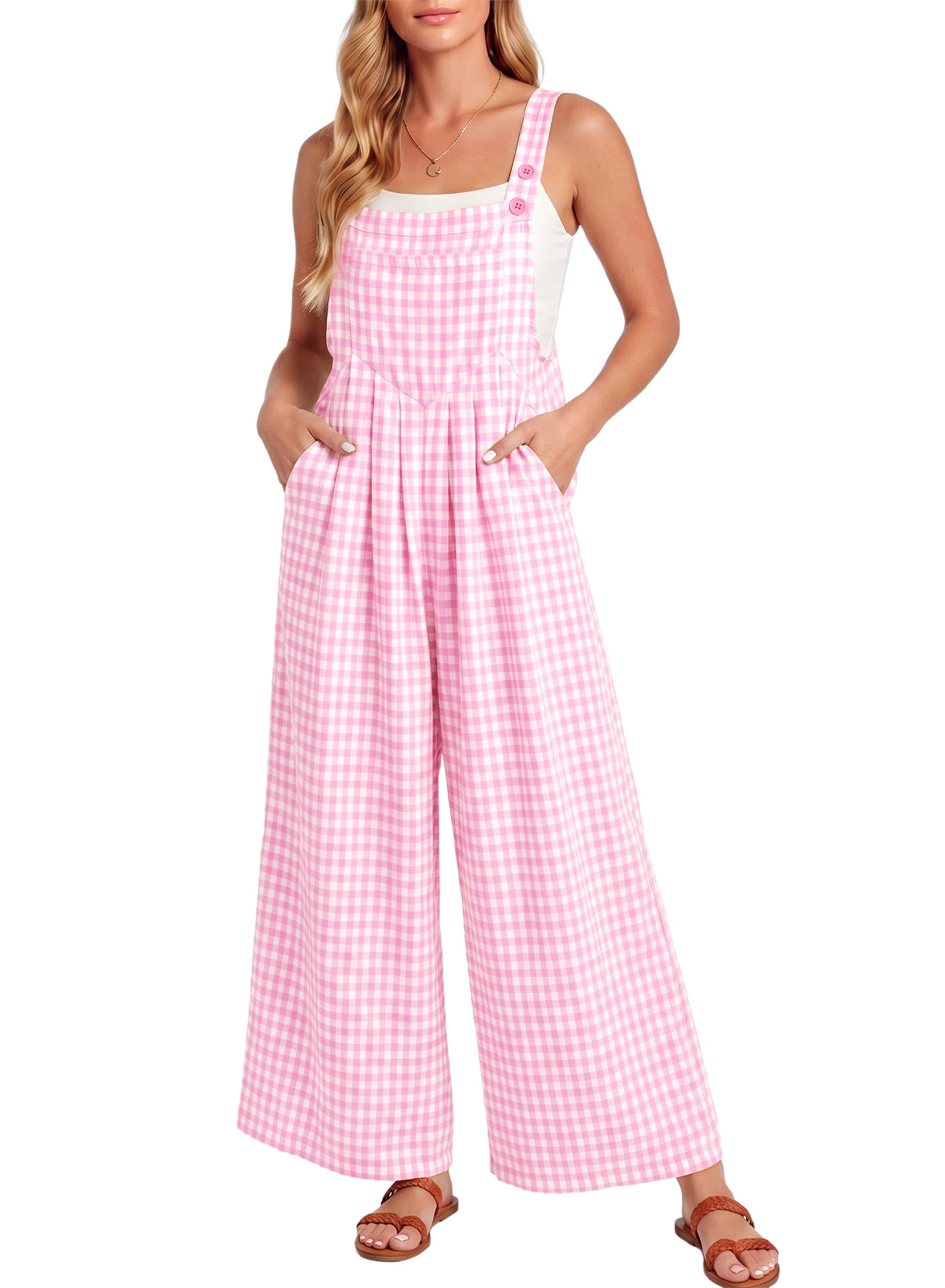 Dokotoo Women's Sleeveless Bib Overall Casual Gingham Jumpsuits