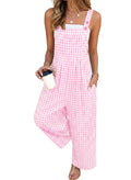 Dokotoo Women's Sleeveless Bib Overall Casual Gingham Jumpsuits