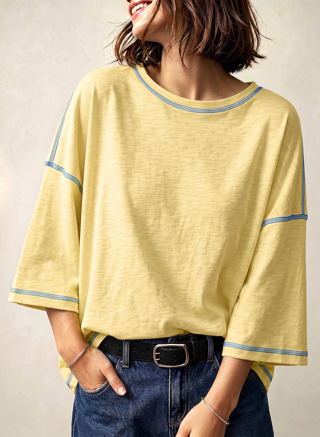 Dokotoo 3/4 Sleeve Tops for Women Loose Fit Shirts Crewneck Summer Outfits