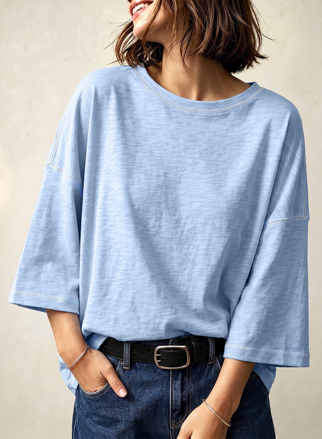 Dokotoo 3/4 Sleeve Tops for Women Loose Fit Shirts Crewneck Summer Outfits