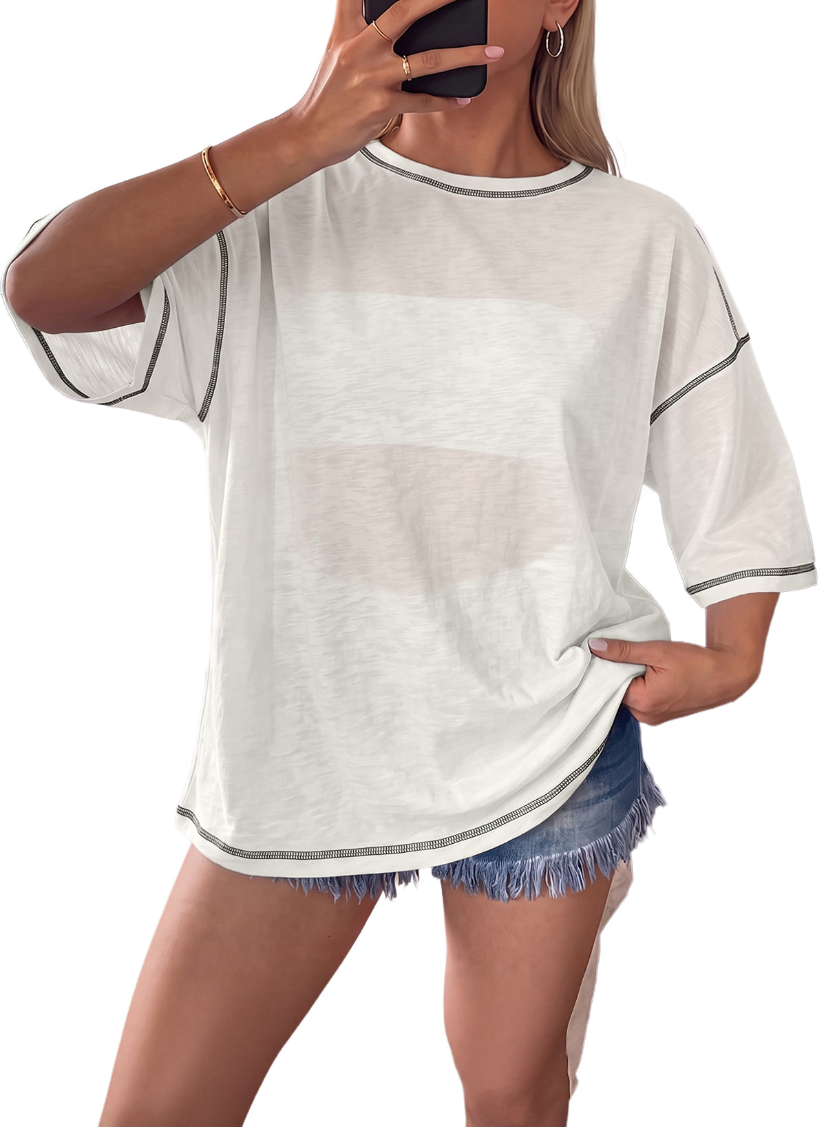 Dokotoo 3/4 Sleeve Tops for Women Loose Fit Shirts Crewneck Summer Outfits