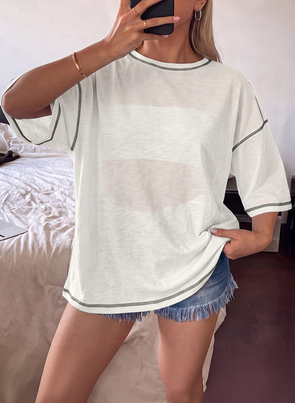 Dokotoo 3/4 Sleeve Tops for Women Loose Fit Shirts Crewneck Summer Outfits