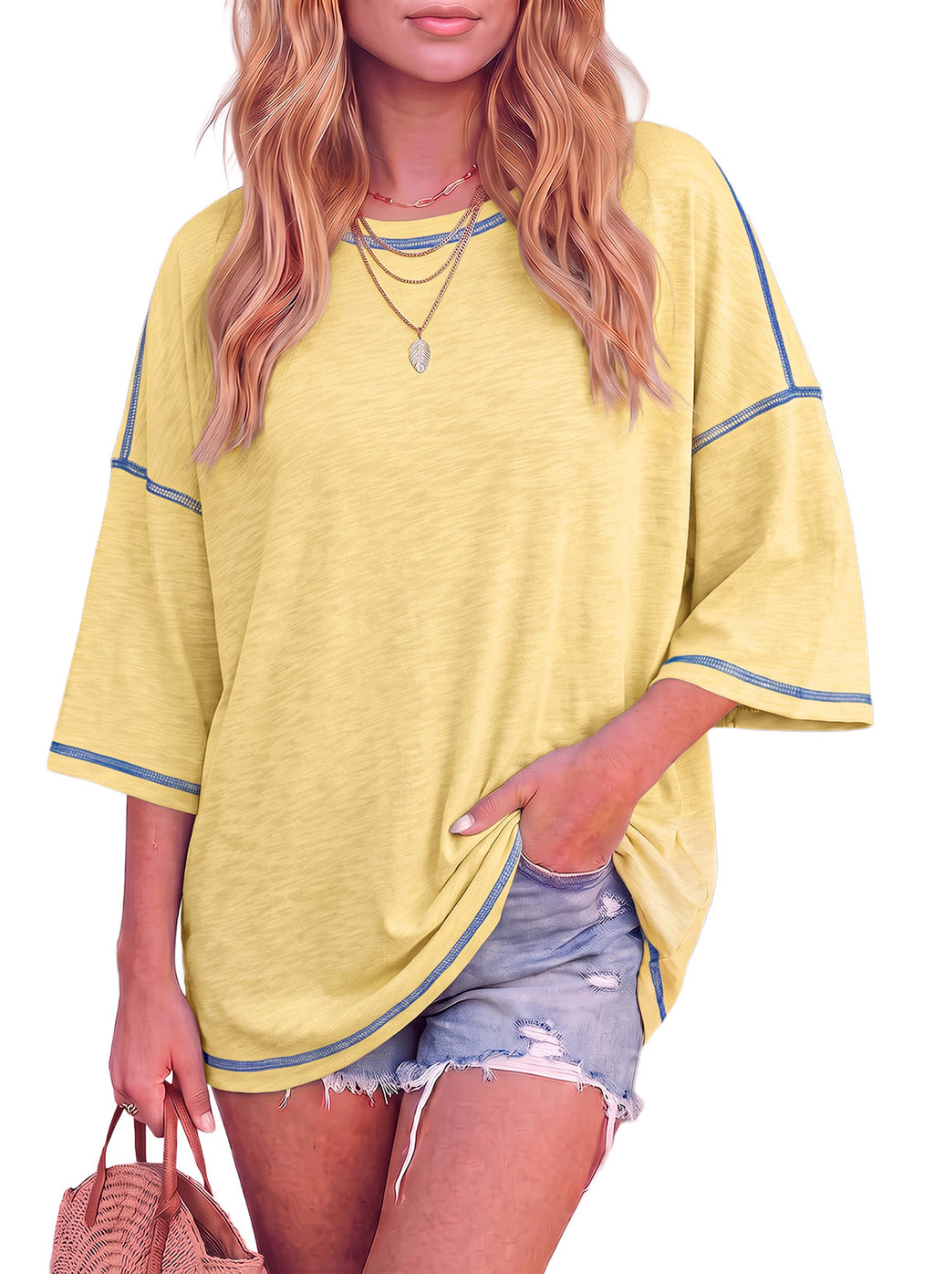Dokotoo 3/4 Sleeve Tops for Women Loose Fit Shirts Crewneck Summer Outfits