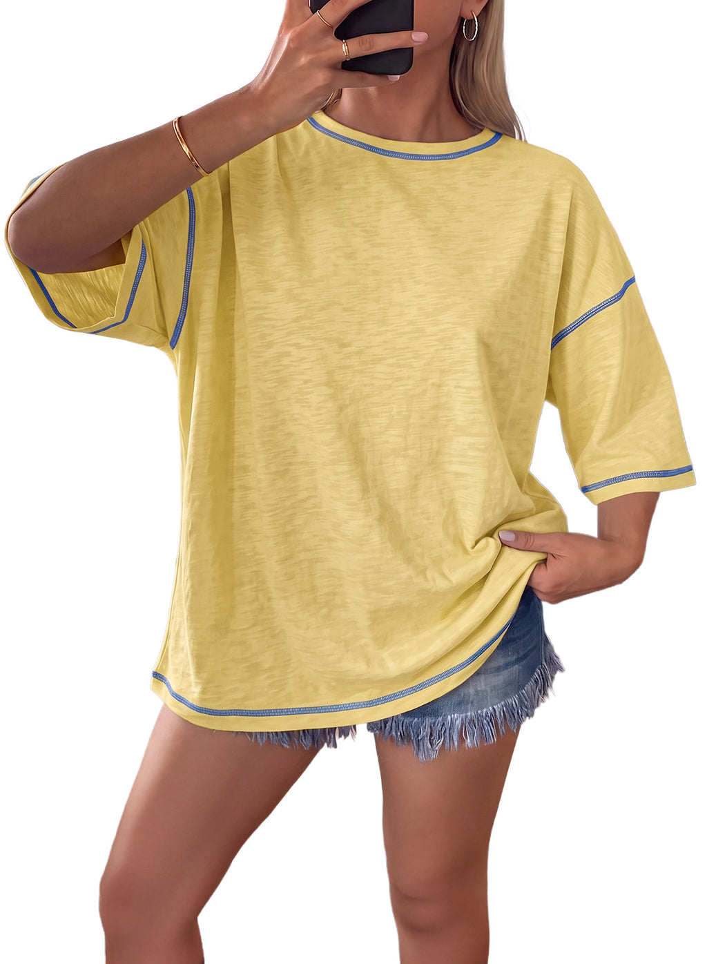 Dokotoo 3/4 Sleeve Tops for Women Loose Fit Shirts Crewneck Summer Outfits