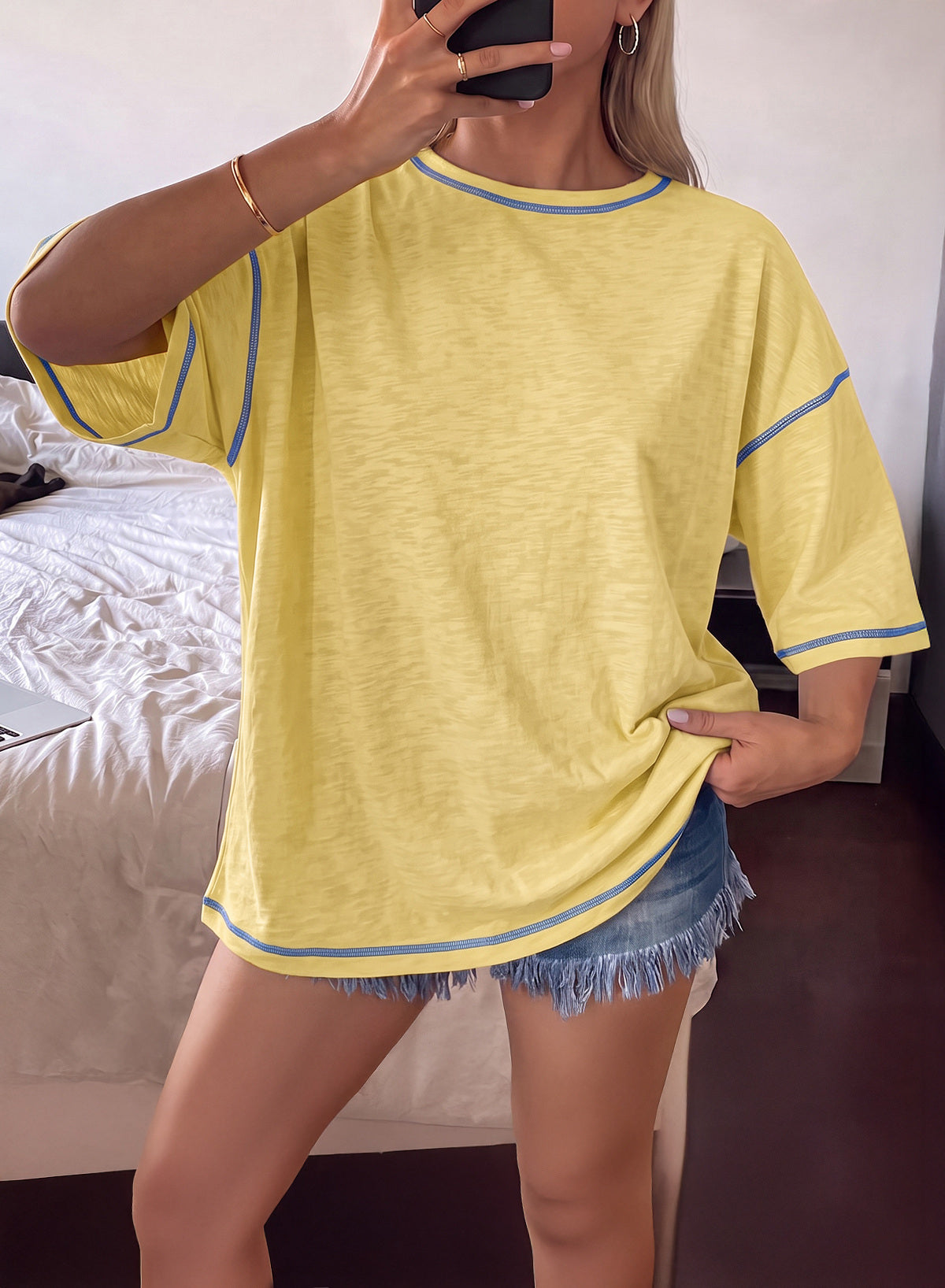 Dokotoo 3/4 Sleeve Tops for Women Loose Fit Shirts Crewneck Summer Outfits