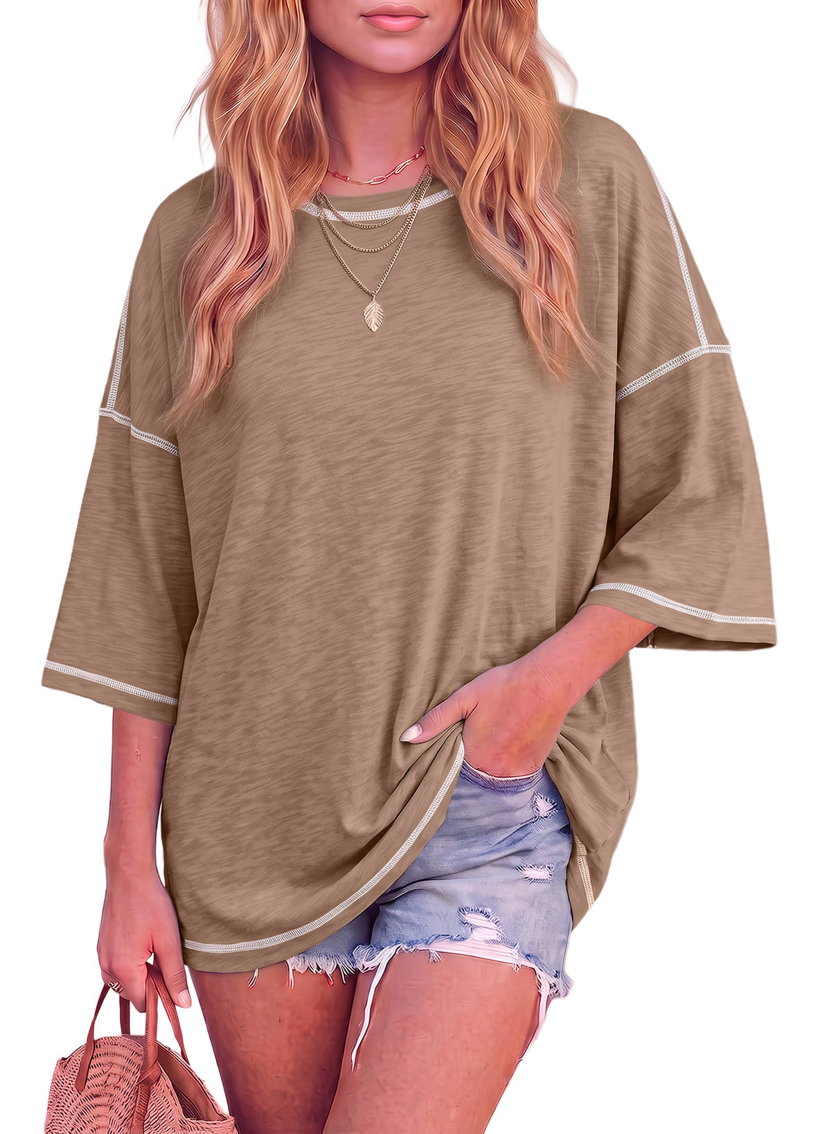 Dokotoo 3/4 Sleeve Tops for Women Loose Fit Shirts Crewneck Summer Outfits