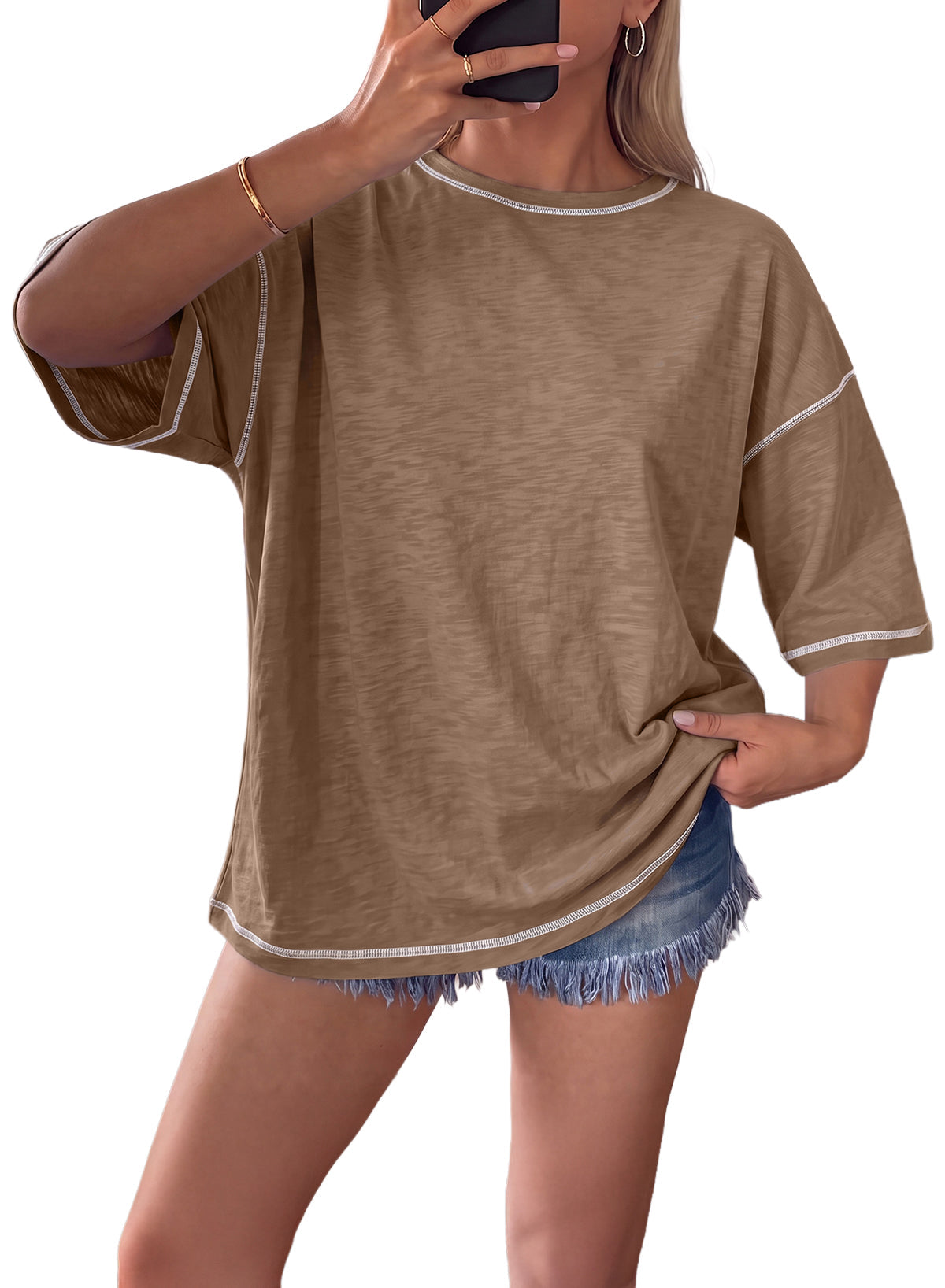 Dokotoo 3/4 Sleeve Tops for Women Loose Fit Shirts Crewneck Summer Outfits