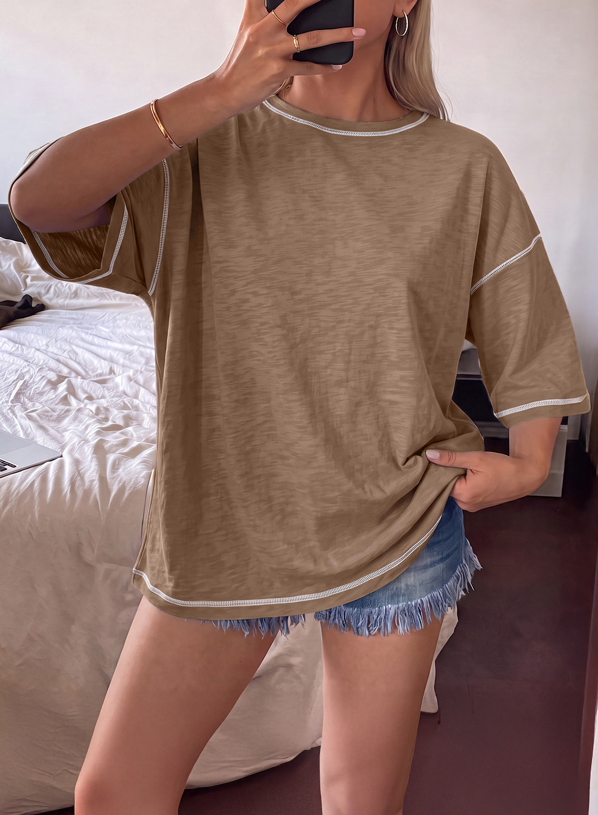 Dokotoo 3/4 Sleeve Tops for Women Loose Fit Shirts Crewneck Summer Outfits