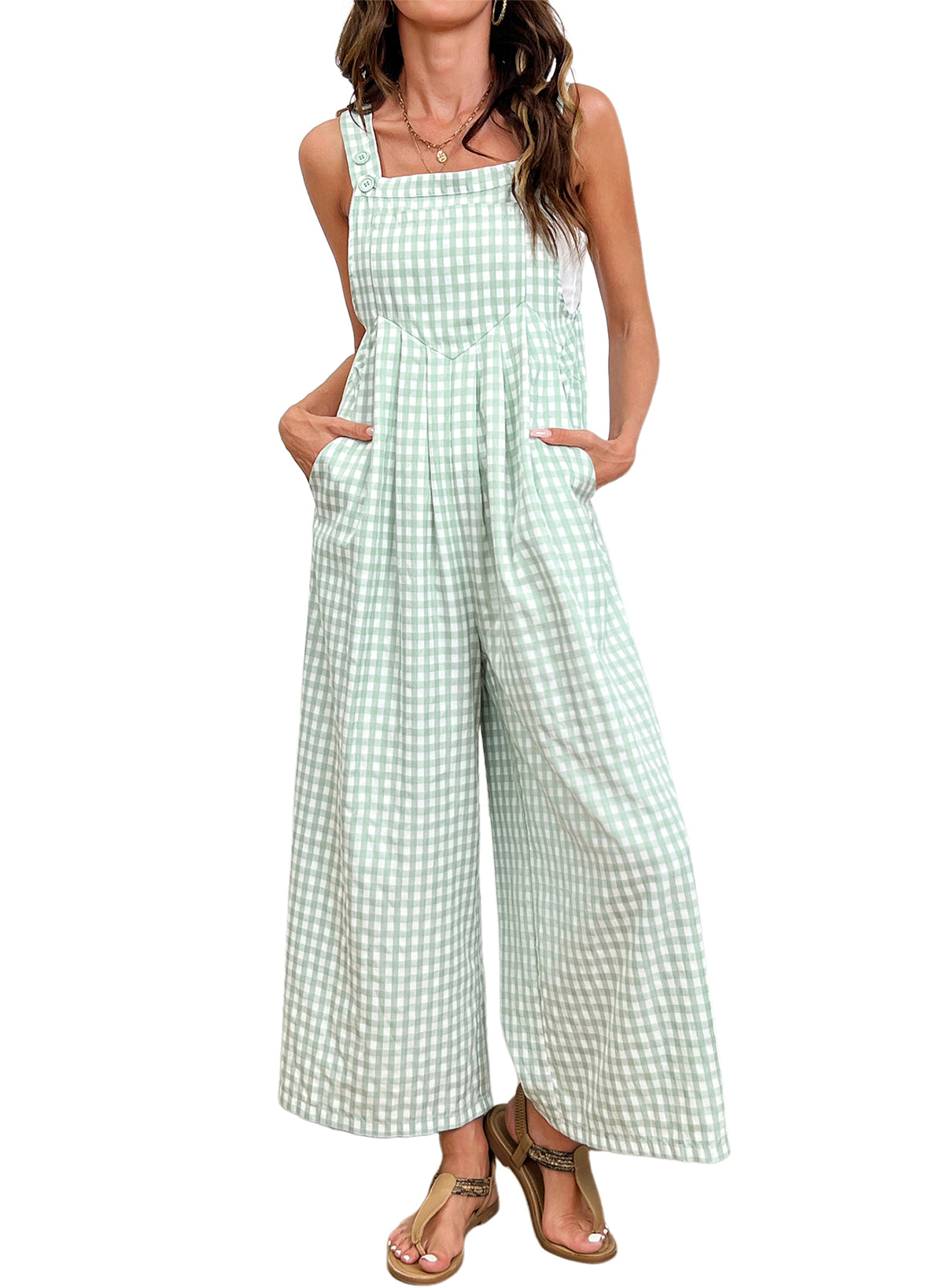 Dokotoo Women's Sleeveless Bib Overall Casual Gingham Jumpsuits