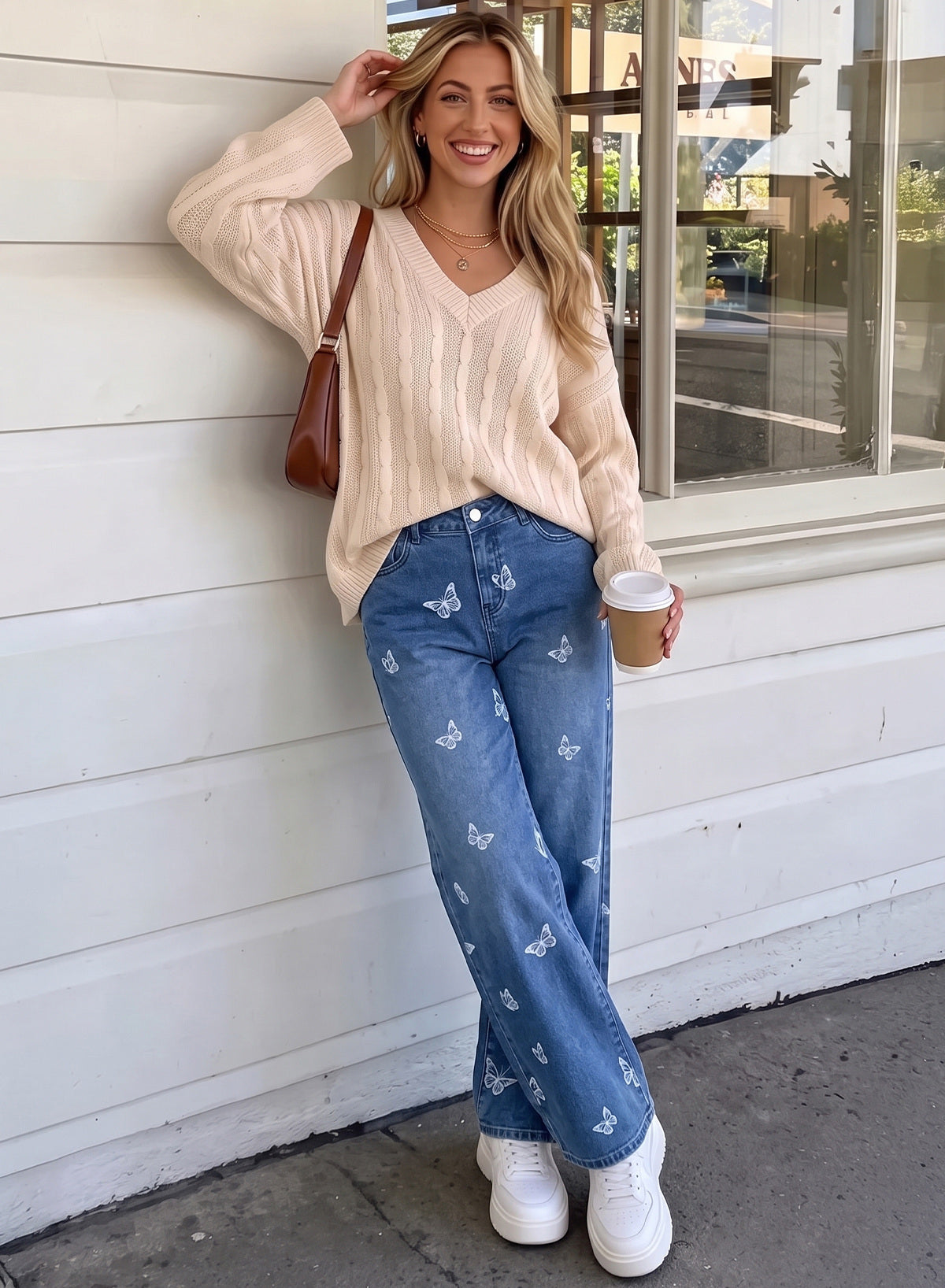 Dokotoo Women's Wide Leg Jeans Floral Print Baggy Denim Pants with Pockets