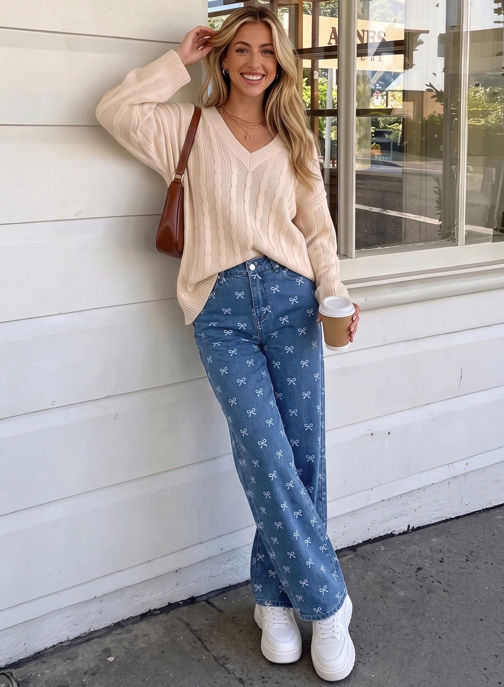 Dokotoo Women's Wide Leg Jeans Floral Print Baggy Denim Pants with Pockets
