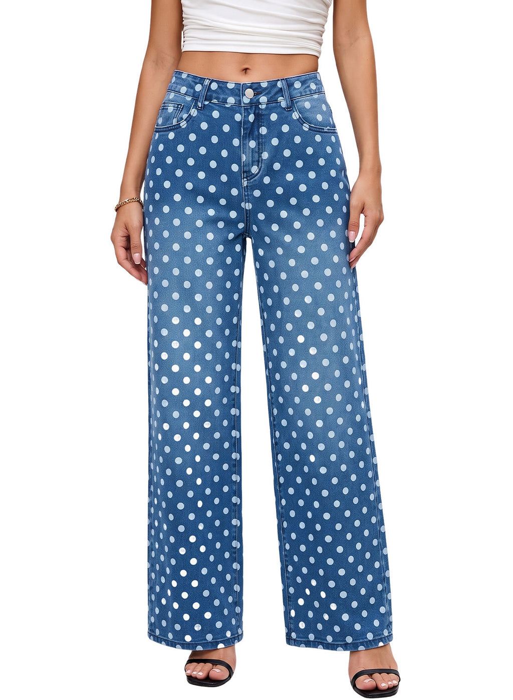 Dokotoo Women's Wide Leg Jeans Floral Print Baggy Denim Pants with Pockets