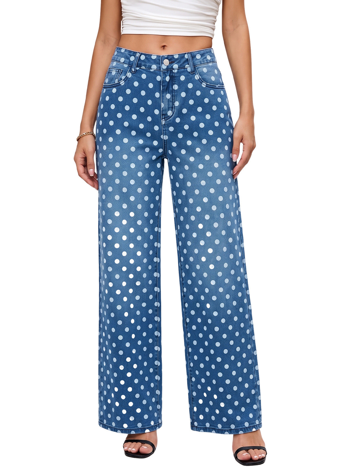 Dokotoo Women's Wide Leg Jeans Floral Print Baggy Denim Pants with Pockets
