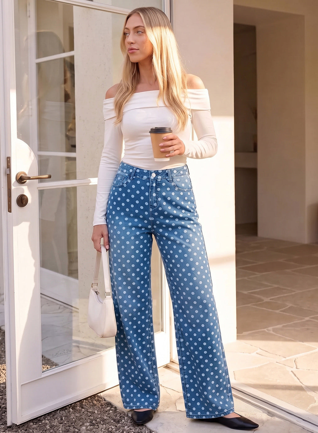 Dokotoo Women's Wide Leg Jeans Floral Print Baggy Denim Pants with Pockets