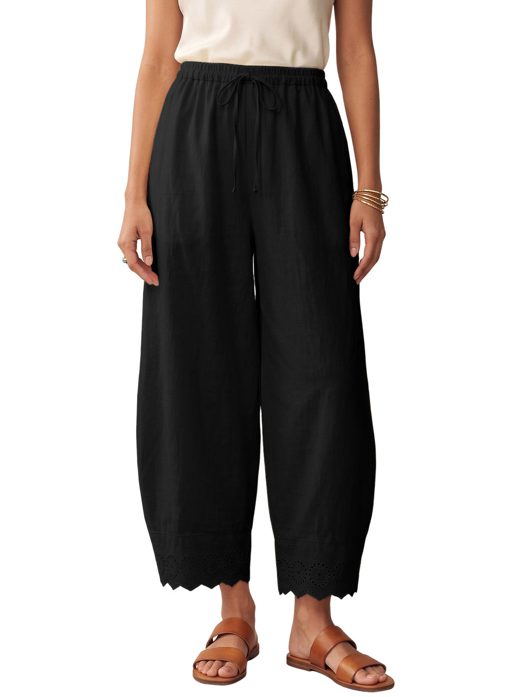 Dokotoo Cotton Harem Pants Women Wide Leg Flowy Casual Palazzo Trousers
