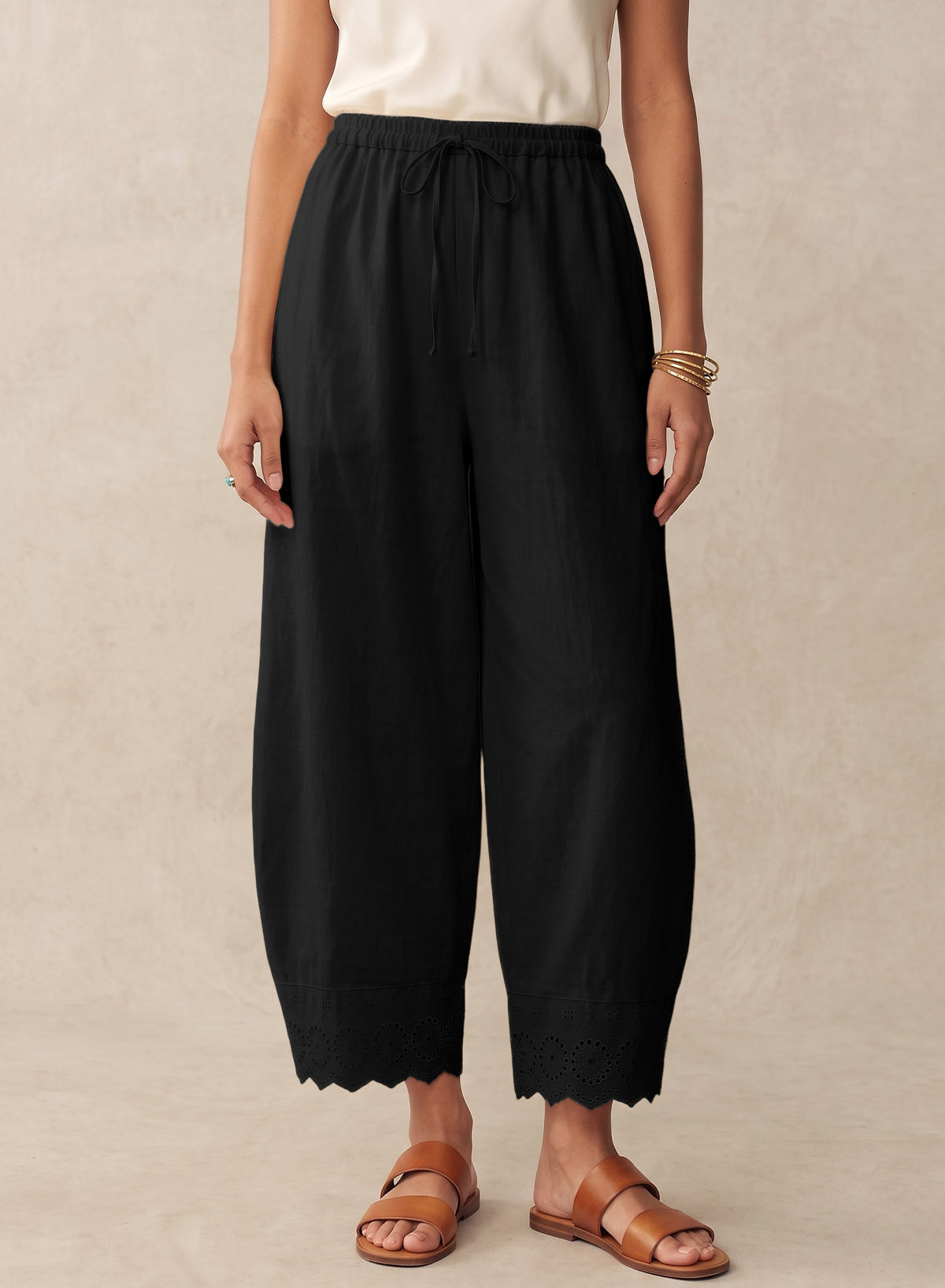 Dokotoo Cotton Harem Pants Women Wide Leg Flowy Casual Palazzo Trousers