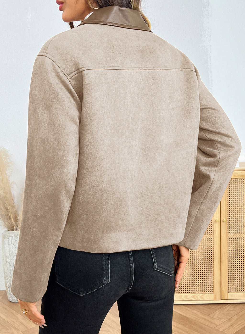 Dokotoo Womens Cropped Jacket 2026 Fall Collar Zip Button Coat with Pockets