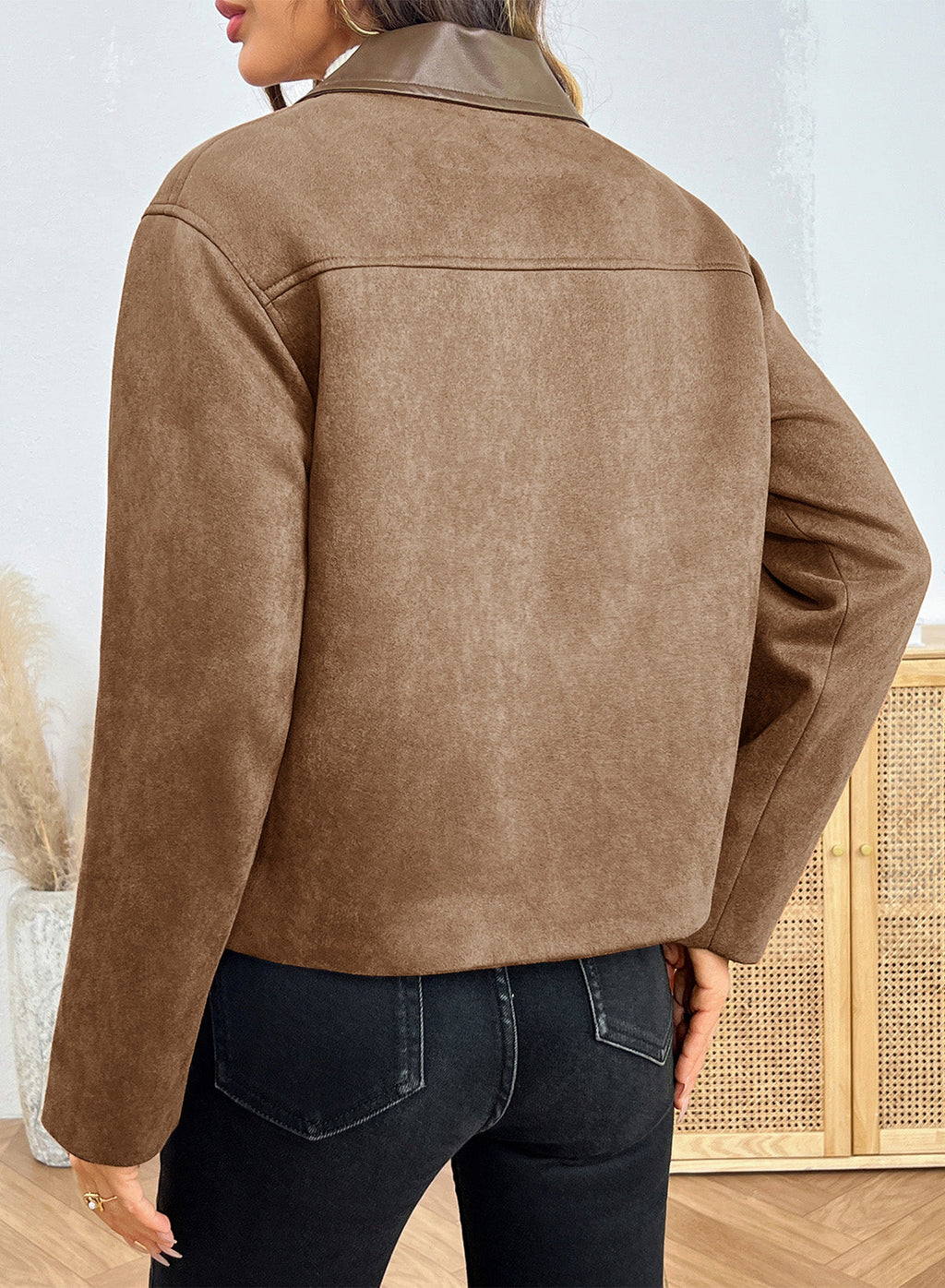 Dokotoo Womens Cropped Jacket 2026 Fall Collar Zip Button Coat with Pockets
