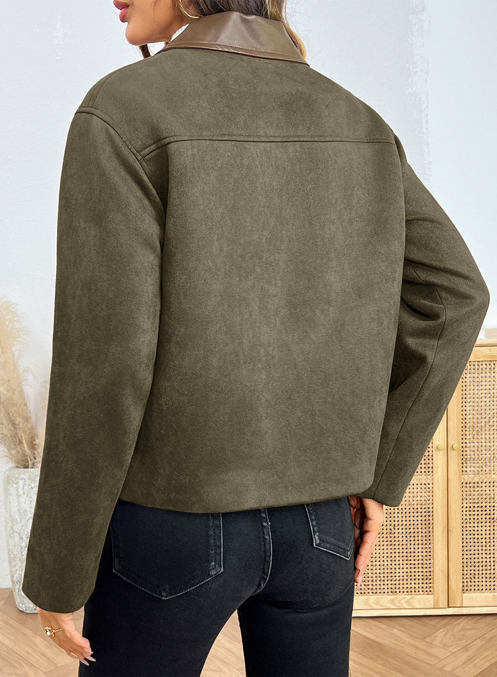 Dokotoo Womens Cropped Jacket 2026 Fall Collar Zip Button Coat with Pockets