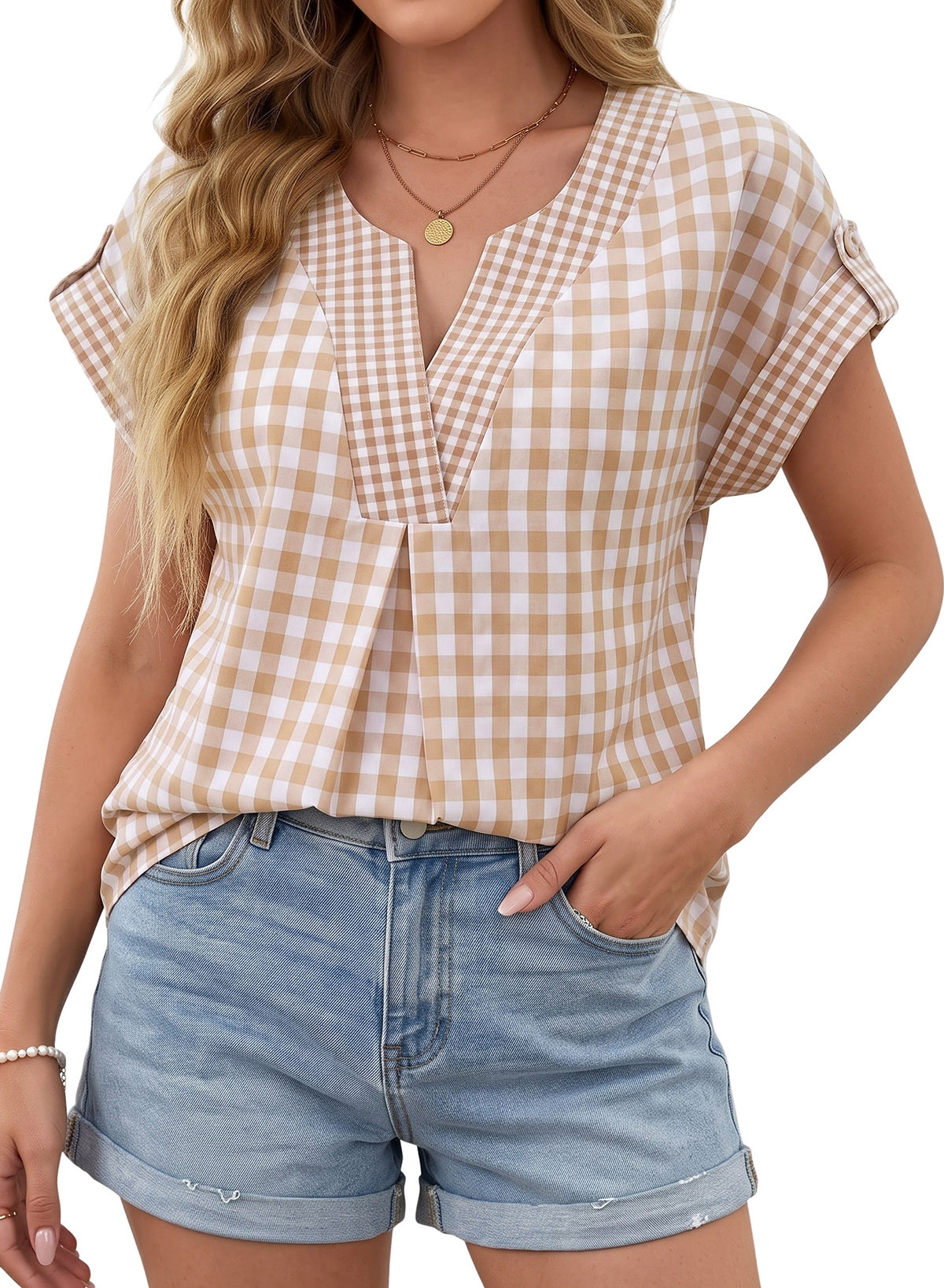 Dokotoo Womens Summer Tops Cap Sleeve Plaid V Neck T Shirts 2026 Outfits