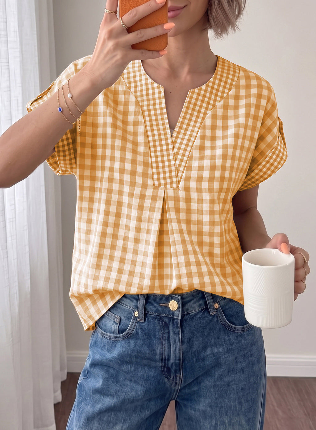 Dokotoo Womens Summer Tops Cap Sleeve Plaid V Neck T Shirts 2026 Outfits