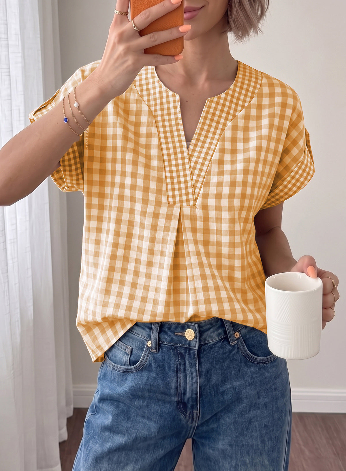 Dokotoo Womens Summer Tops Cap Sleeve Plaid V Neck T Shirts 2026 Outfits